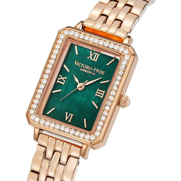 VICTORIA HYDE Womens Elegant Watch Green Mother of Pearl Dial Black Leather Band - Picture 2 of 6